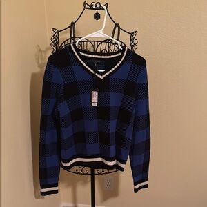 Blue and Black Checkered Sweater